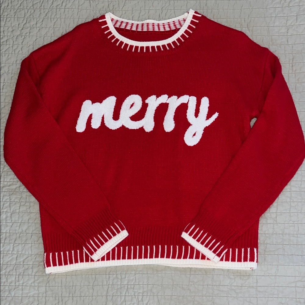 SHEIN Red 'Merry' Crew Neck Sweater